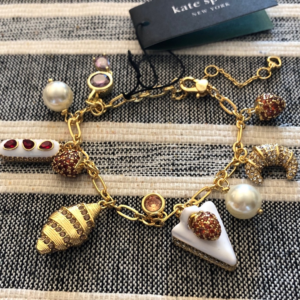 Authentic kate Spade New with tag Gold Tone Dessert Charm Bracelet